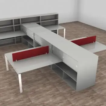 Contemporary Modular 4-Person Workstation Desk with Storage and Privacy Panels